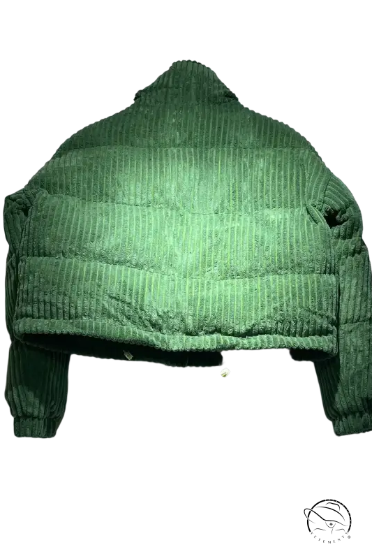 Green corduroy cotton coat with quilted puffer design