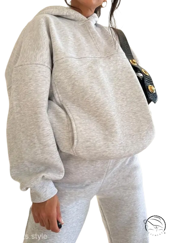 Light gray casual comfy sweaters two piece set for winter solid color