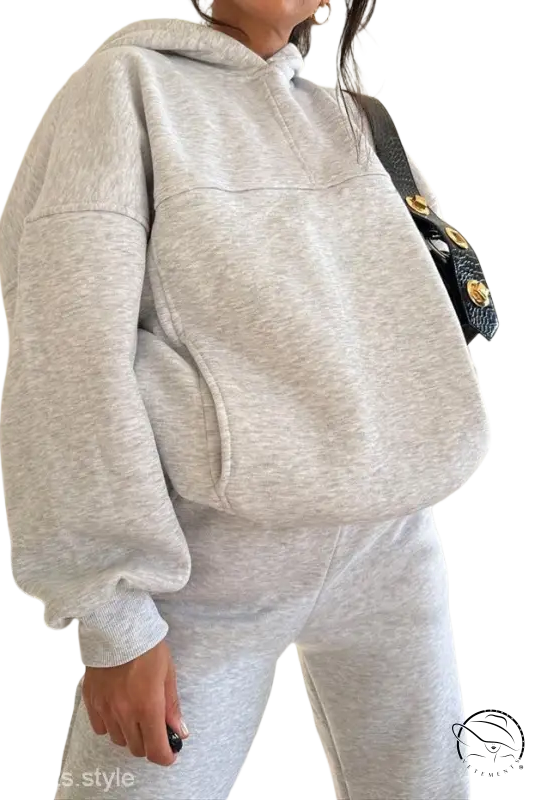 Light gray casual comfy sweaters two piece set for winter solid color