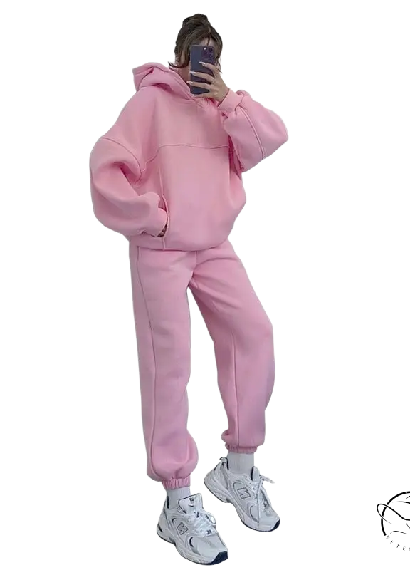 Pink casual comfy sweaters two piece set with white sneakers