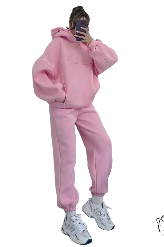 Pink casual comfy sweaters two piece set with white sneakers