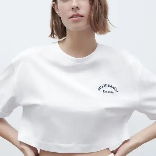 White cropped t-shirt from Casual Cotton Graphic Top for Summer and Palo Alto Set Styling