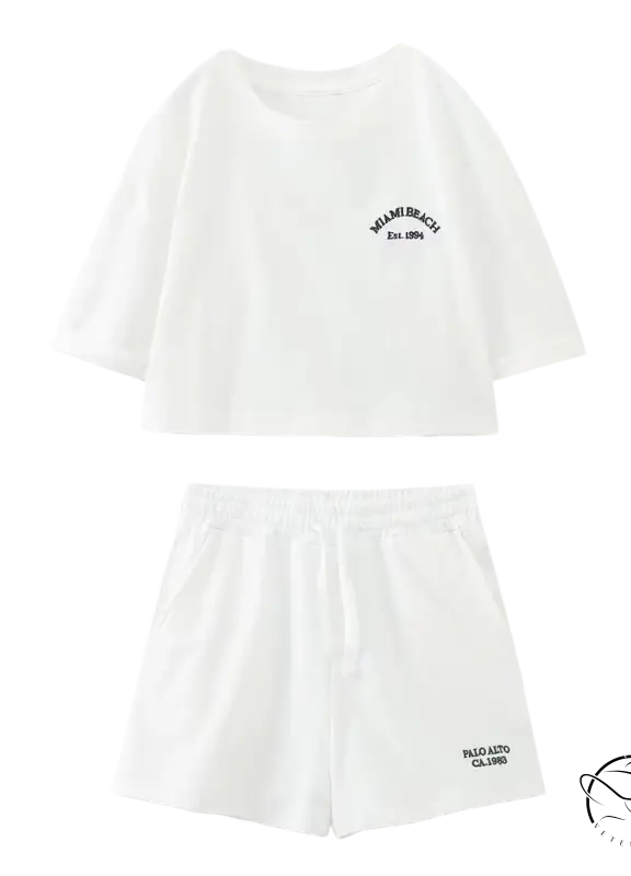 White Palo Alto set with two-piece text flock shorts