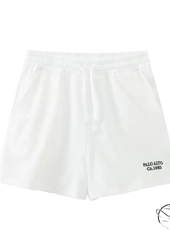 White athletic shorts in Palo Alto Set styling