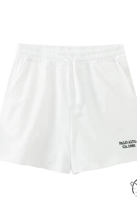 White athletic shorts in Palo Alto Set styling