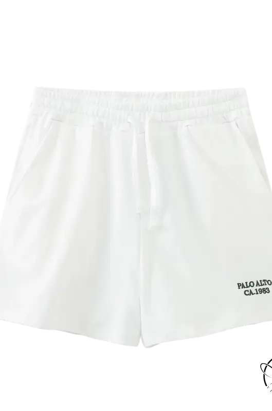 White athletic shorts in Palo Alto Set styling