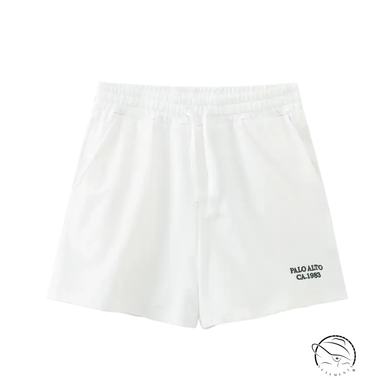 White athletic shorts in Palo Alto Set styling