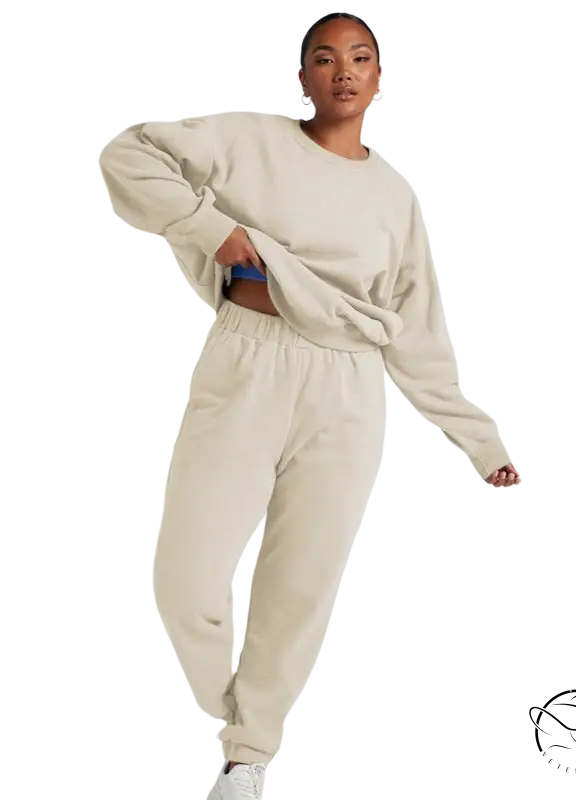 Cream-colored long sleeve sweater from Casual Cozies Two-Piece set