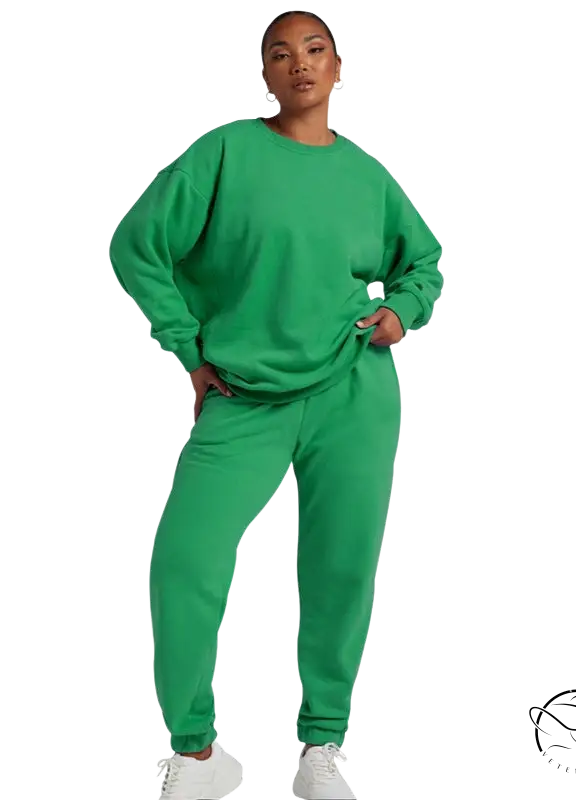 Green long sleeve sweater and casual trousers suit set