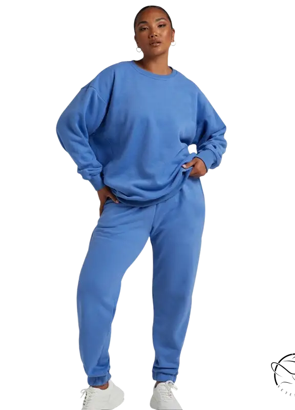 Blue casual cozies two-piece set with long sleeve sweater and trousers suit