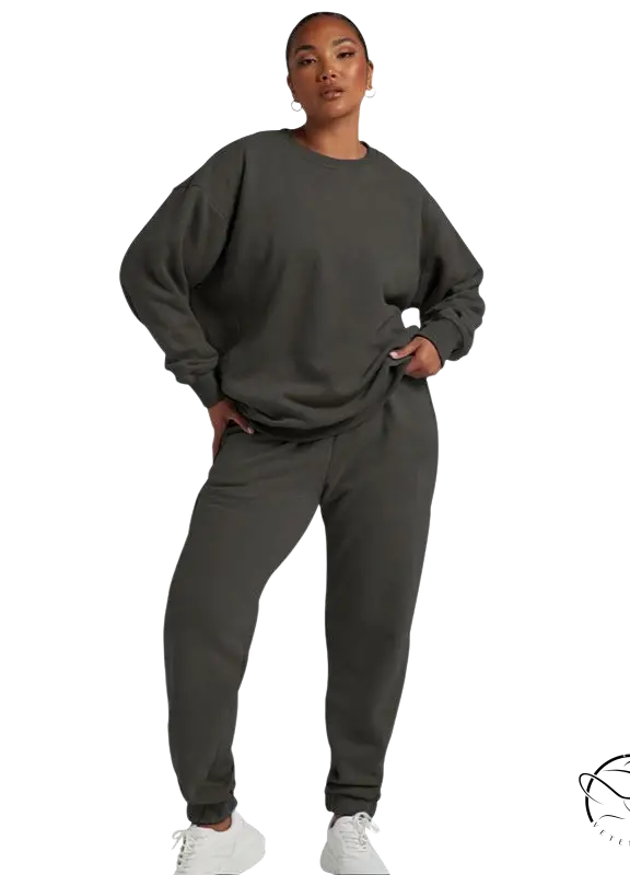 Olive green casual cozies two-piece long sleeve sweater and trousers suit