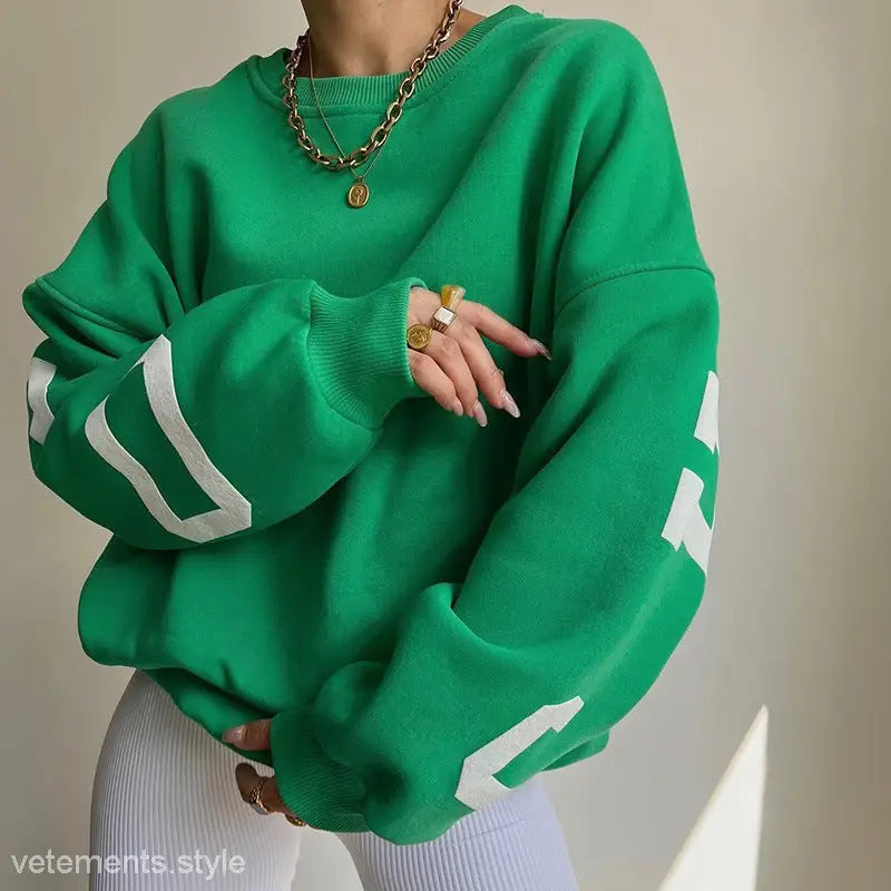 Green oversized sweatshirt from Casual Knitted Graphic Printed Hoodie for Spring and Fall Wear