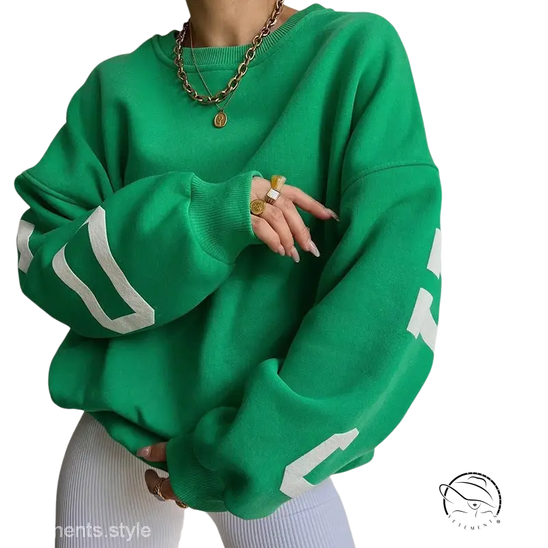 Green oversized knitted graphic printed hoodie for spring and fall