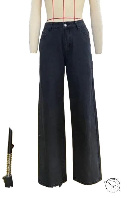 Casual light blue wide leg jeans with pockets on mannequin