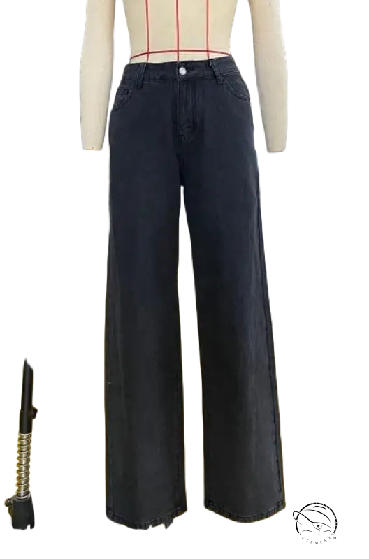 Casual light blue wide leg jeans with pockets on mannequin