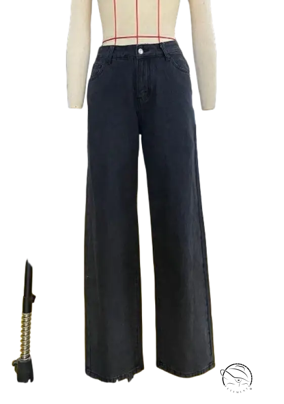 Casual light blue wide leg jeans with pockets on mannequin