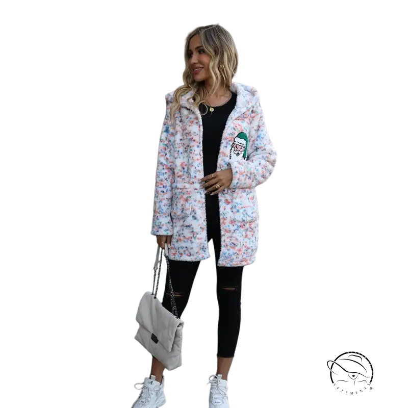 Long sleeve loose snowflake plush Christmas casual jacket with floral print