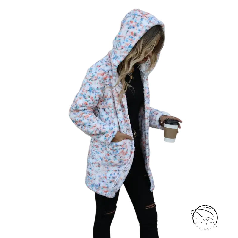 Long sleeve loose snowflake plush Christmas jacket with floral pattern