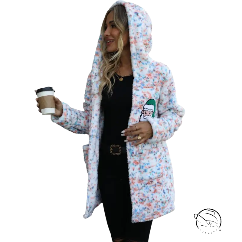 Long sleeve loose snowflake plush Christmas jacket with confetti pattern