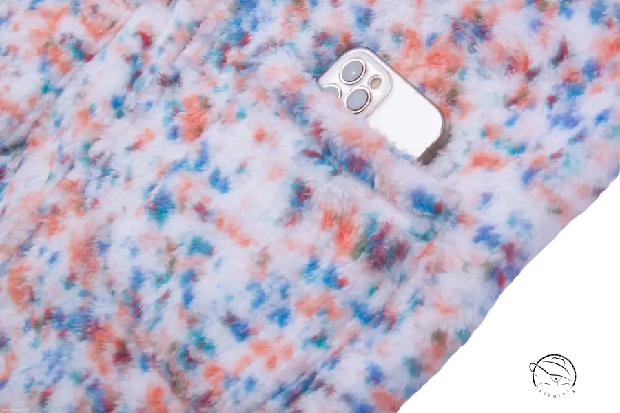 Silver iPhone on loose snowflake plush Christmas casual jacket