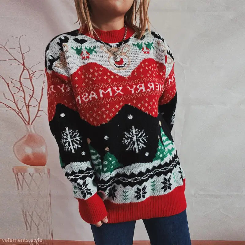 CHRISTMAS ELK SNOWFLAKE ROUND NECK LONG SLEEVE PULLOVER-VETEMENTS