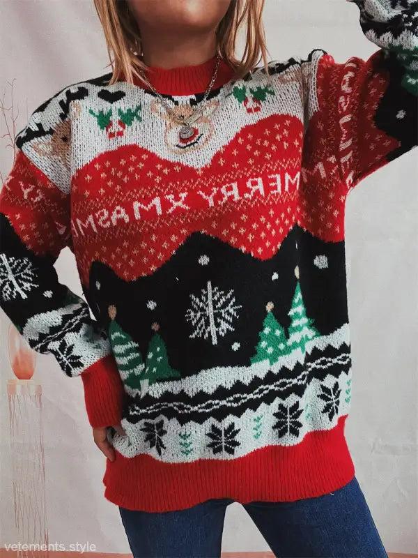 CHRISTMAS ELK SNOWFLAKE ROUND NECK LONG SLEEVE PULLOVER-VETEMENTS