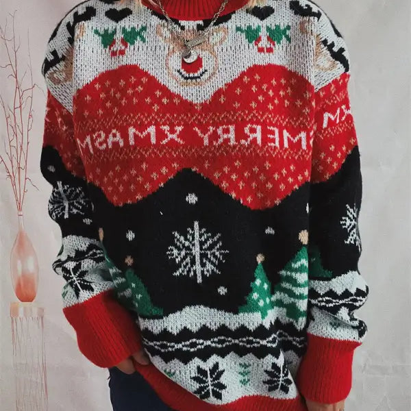CHRISTMAS ELK SNOWFLAKE ROUND NECK LONG SLEEVE PULLOVER-VETEMENTS