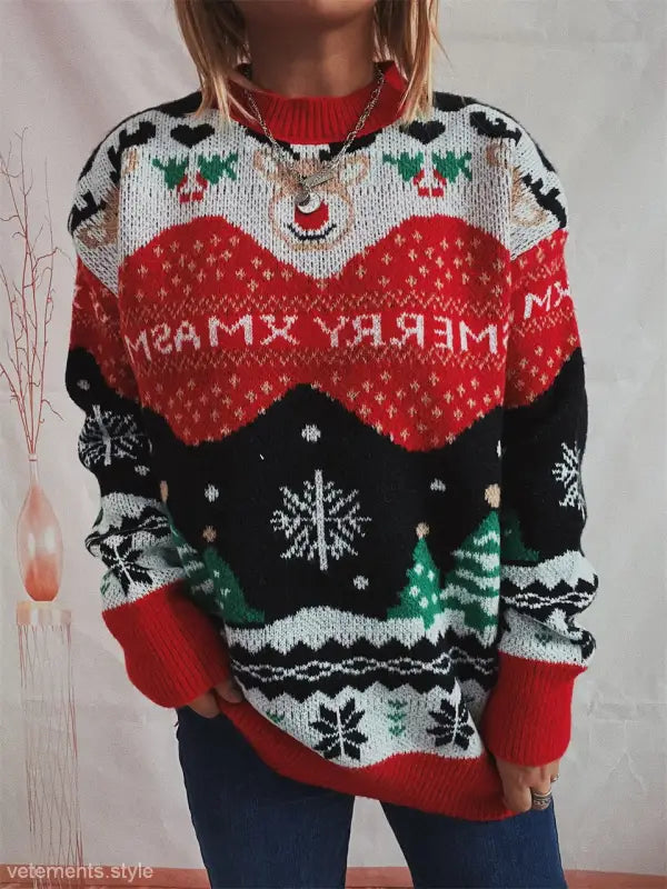 CHRISTMAS ELK SNOWFLAKE ROUND NECK LONG SLEEVE PULLOVER-VETEMENTS