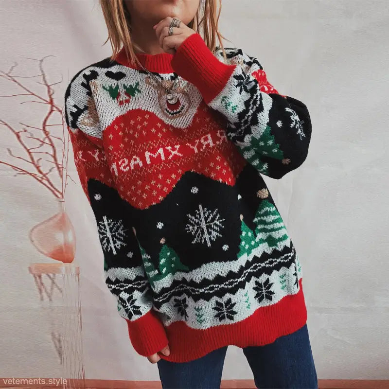 CHRISTMAS ELK SNOWFLAKE ROUND NECK LONG SLEEVE PULLOVER-VETEMENTS