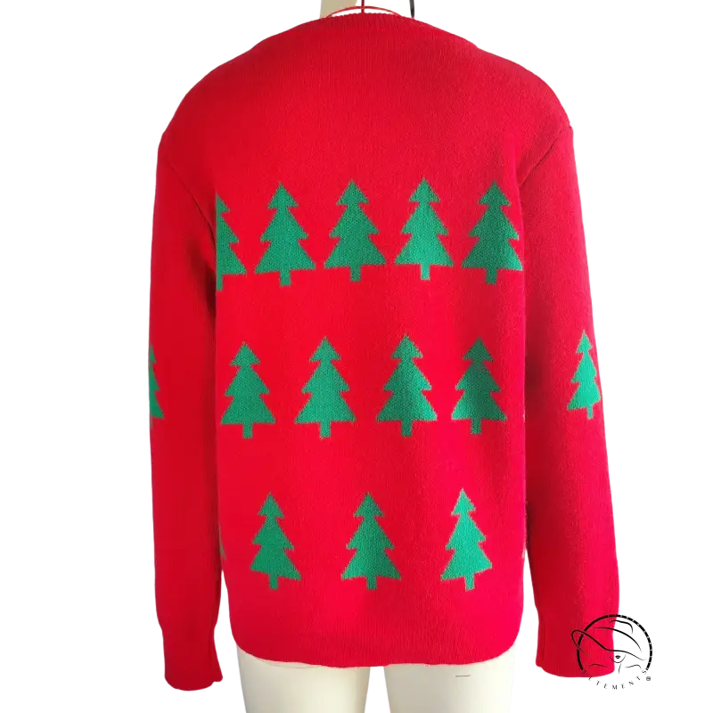 Red Christmas tree jacquard sweater for fall winter