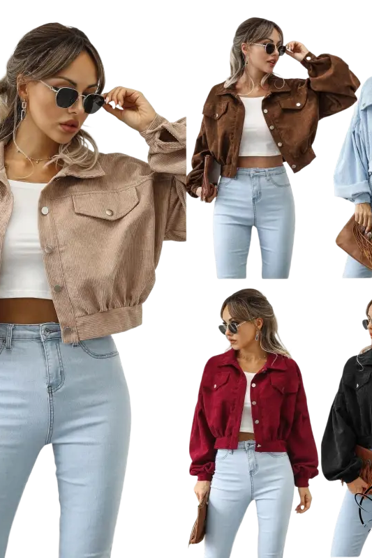 Collage of women in casual loose daily short jackets for spring and fall