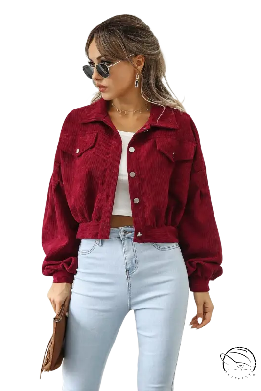 Burgundy corduroy daily short jacket for casual spring and fall wear