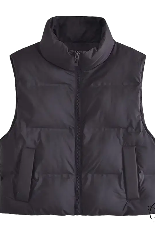 Sleeveless black puffer vest in casual loose short cotton jacket for autumn winter wear