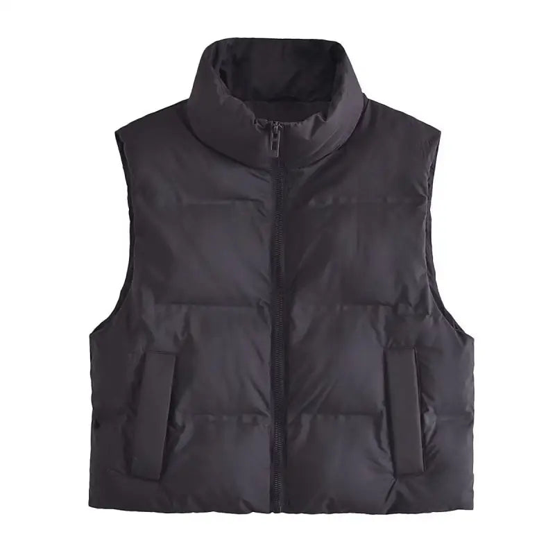 Sleeveless black puffer vest from Casual Loose Cotton Short Jacket for autumn winter wear