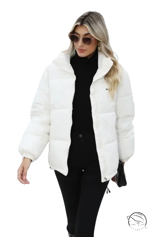 White cotton padded jacket with quilted puffer design and logo