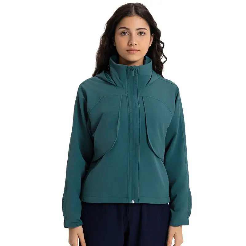 Teal zip-up jacket from Casual Loose Nylon Outerwear in Pearlescent White Albumin