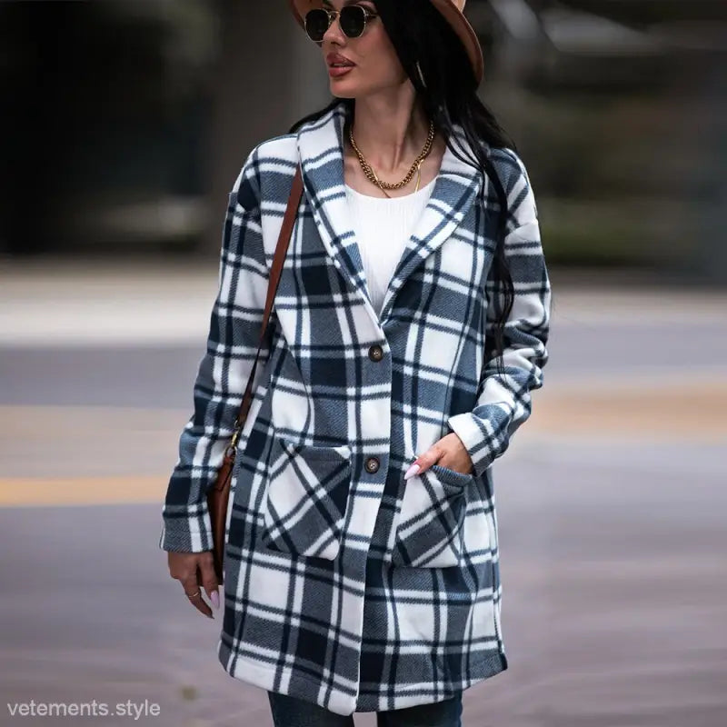 Casual Loose Pocket Plaid Wool Coat for Winter Wear featuring stylish winter pocket plaid design