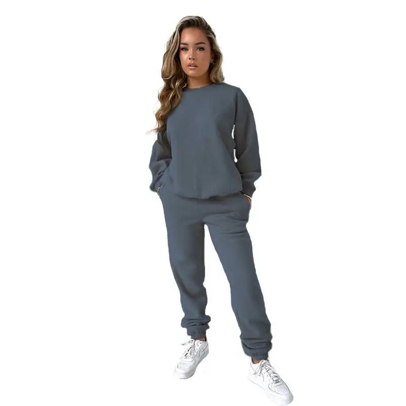 round Neck Pullover Long Sleeve Cotton Sweater Casual Trousers Suit-VETEMENTS