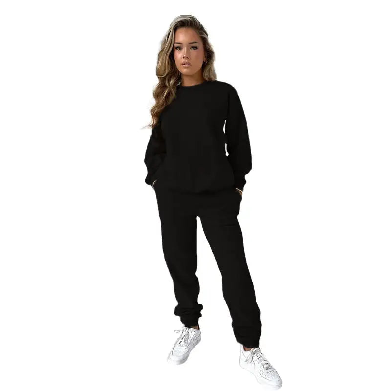 round Neck Pullover Long Sleeve Cotton Sweater Casual Trousers Suit-VETEMENTS