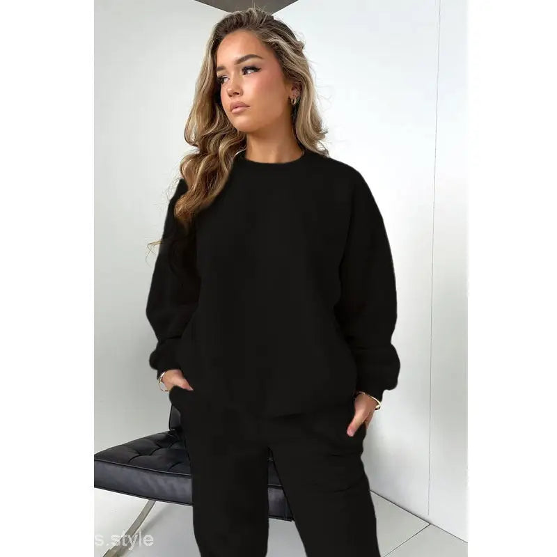 round Neck Pullover Long Sleeve Cotton Sweater Casual Trousers Suit-VETEMENTS