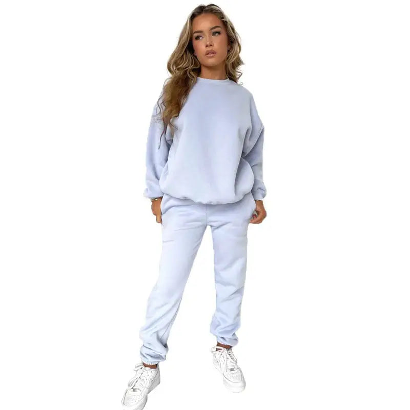 round Neck Pullover Long Sleeve Cotton Sweater Casual Trousers Suit-VETEMENTS