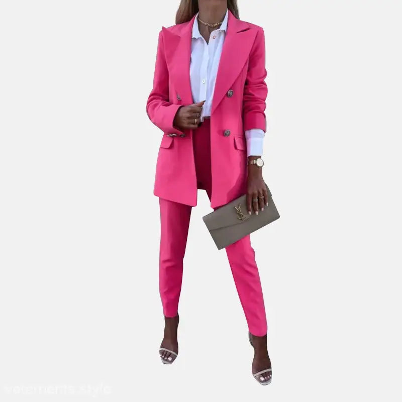 Hot pink women’s suit in Casual Office Fit for spring casual office and autumn solid color