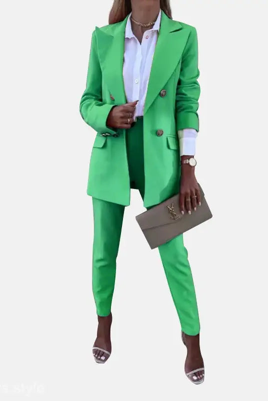 Green women’s suit from Casual Office Fit for spring casual office and autumn wear