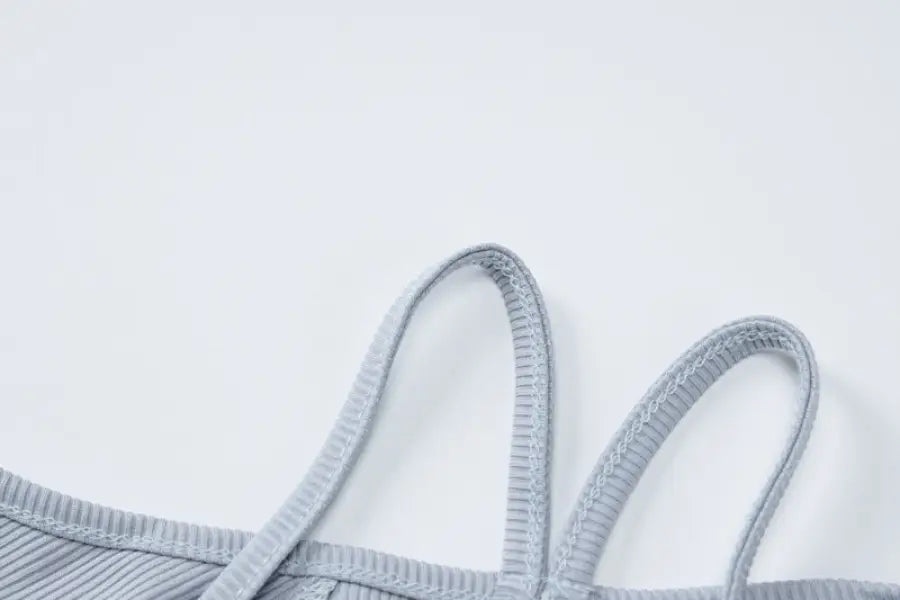 Gray ribbed tank top straps from Casual Slim Crop Top in Knitted Thread Fitness