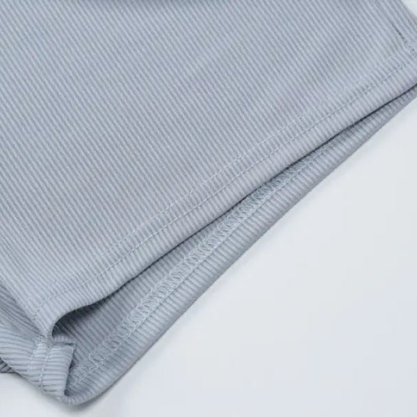 Gray ribbed knit fabric for casual slim crop top in knitted thread fitness attire