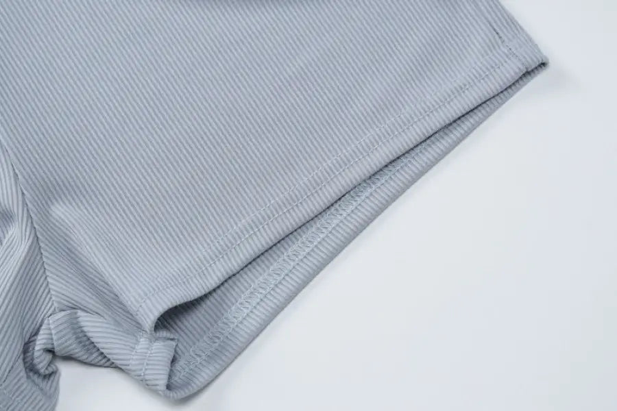 Gray ribbed knit fabric for casual slim crop top in knitted thread fitness attire