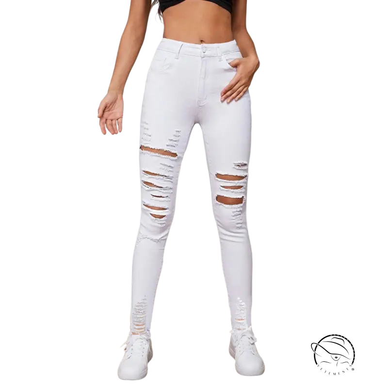 Women’s white distressed casual stretch slim denim skinny pants