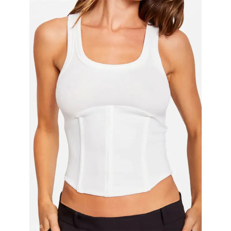White ribbed tank top with built-in boning corset for casual summer style wear