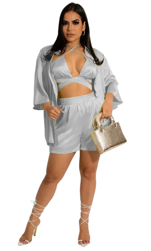 Cheerful & cute women clothing vest in satin three-piece set