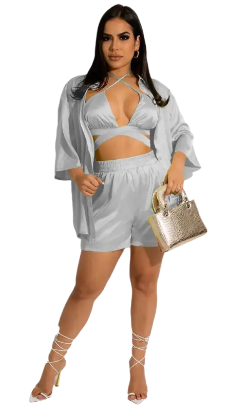 Cheerful & cute women clothing vest in three-piece satin set